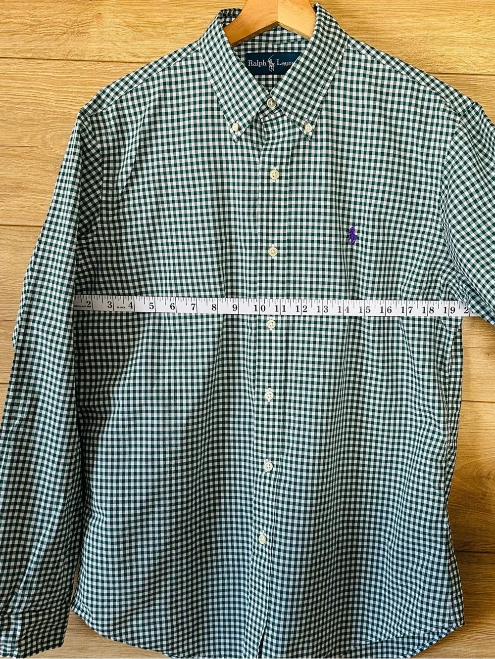 Ralph Lauren Green and White Gingham Button-Down Shirt